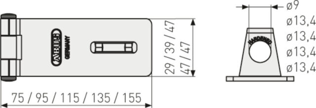 ABUS 200/155 nivelsalpa riippulukolle mitat