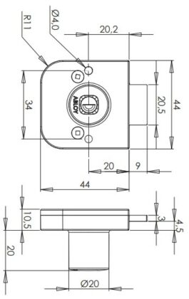 ABLOY OF220C konttorikalustelukko puuoveen tai laatikkoon, mitat