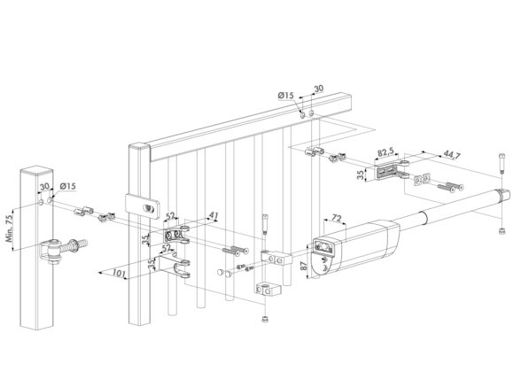 SAMSON-2 hydraulinen portinsulkija suuremmalle portille, mitat