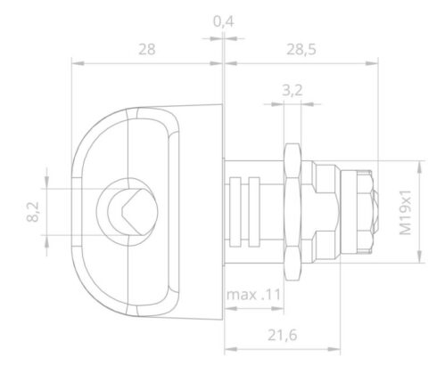 Riippulukolla lukittavan metallikalustelukko V4U, mitat